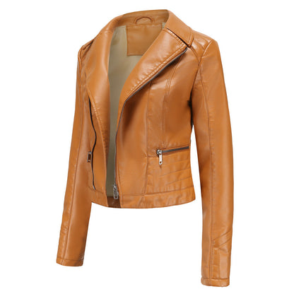 Lapel Washed PU Leather Jacket