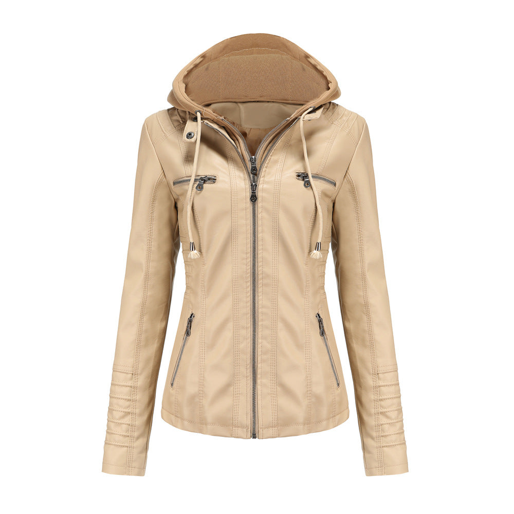 Hooded Leather Jacket Washed PU