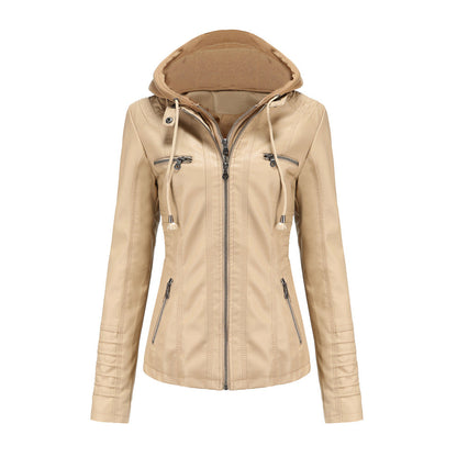 Hooded Leather Jacket Washed PU