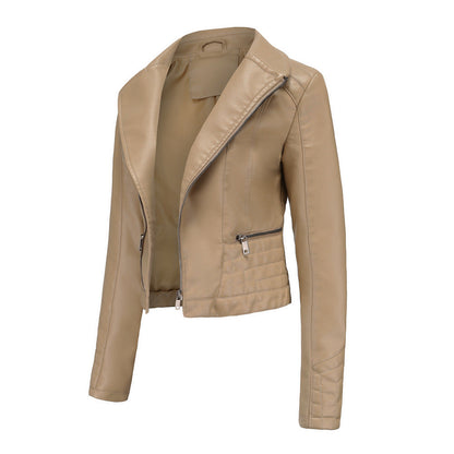 Lapel Washed PU Leather Jacket