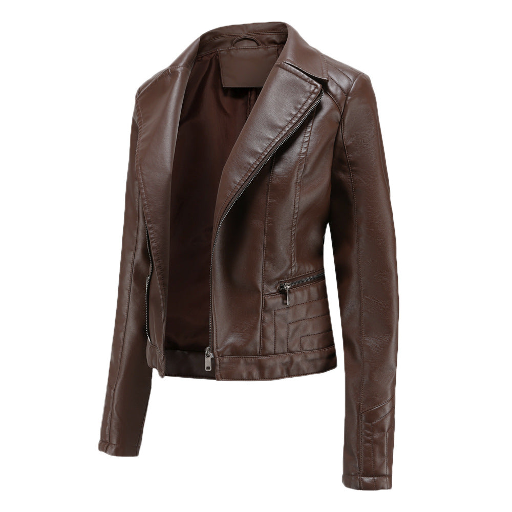 Lapel Washed PU Leather Jacket