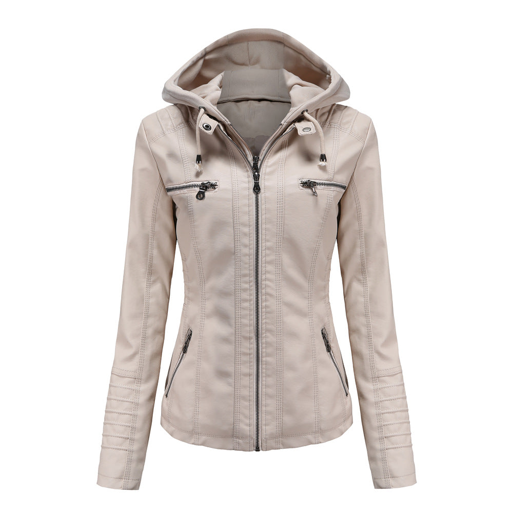 Hooded Leather Jacket Washed PU