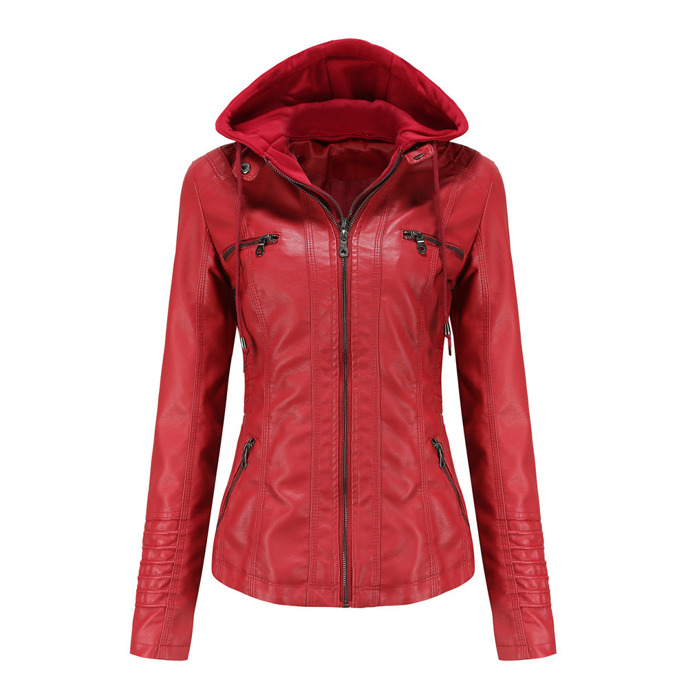 Hooded Leather Jacket Washed PU