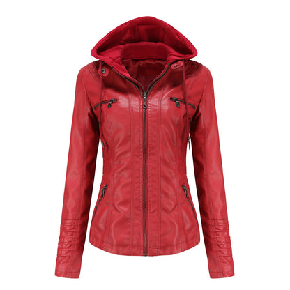 Hooded Leather Jacket Washed PU