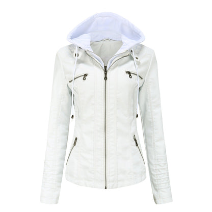 Hooded Leather Jacket Washed PU