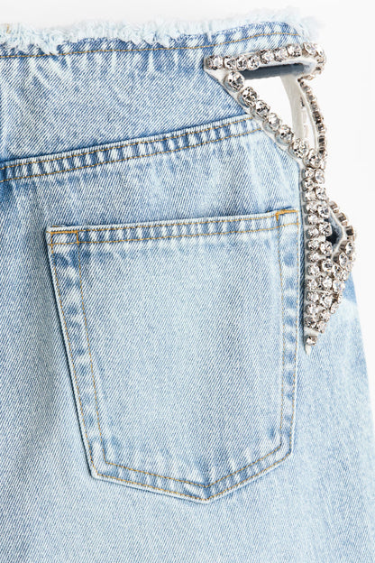 Rhinestone Cutout Wide Leg Jeans