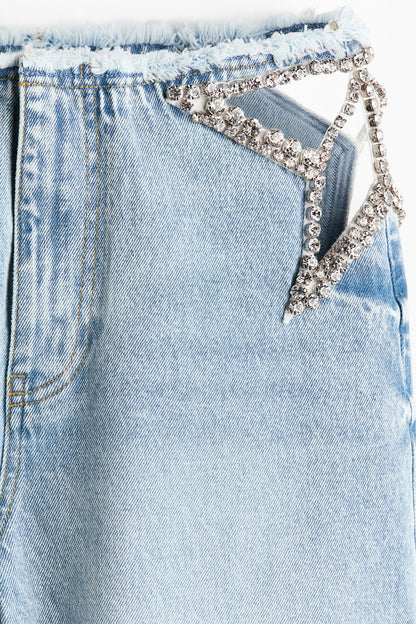 Rhinestone Cutout Wide Leg Jeans