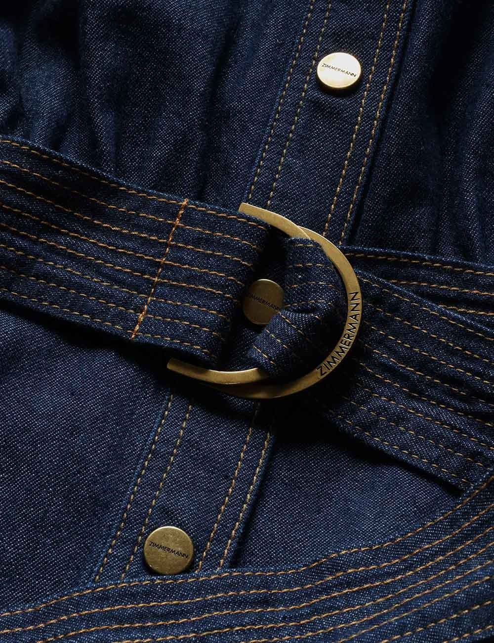 Dark Denim Midi Shirt Dress with Belt & Puff Sleeves