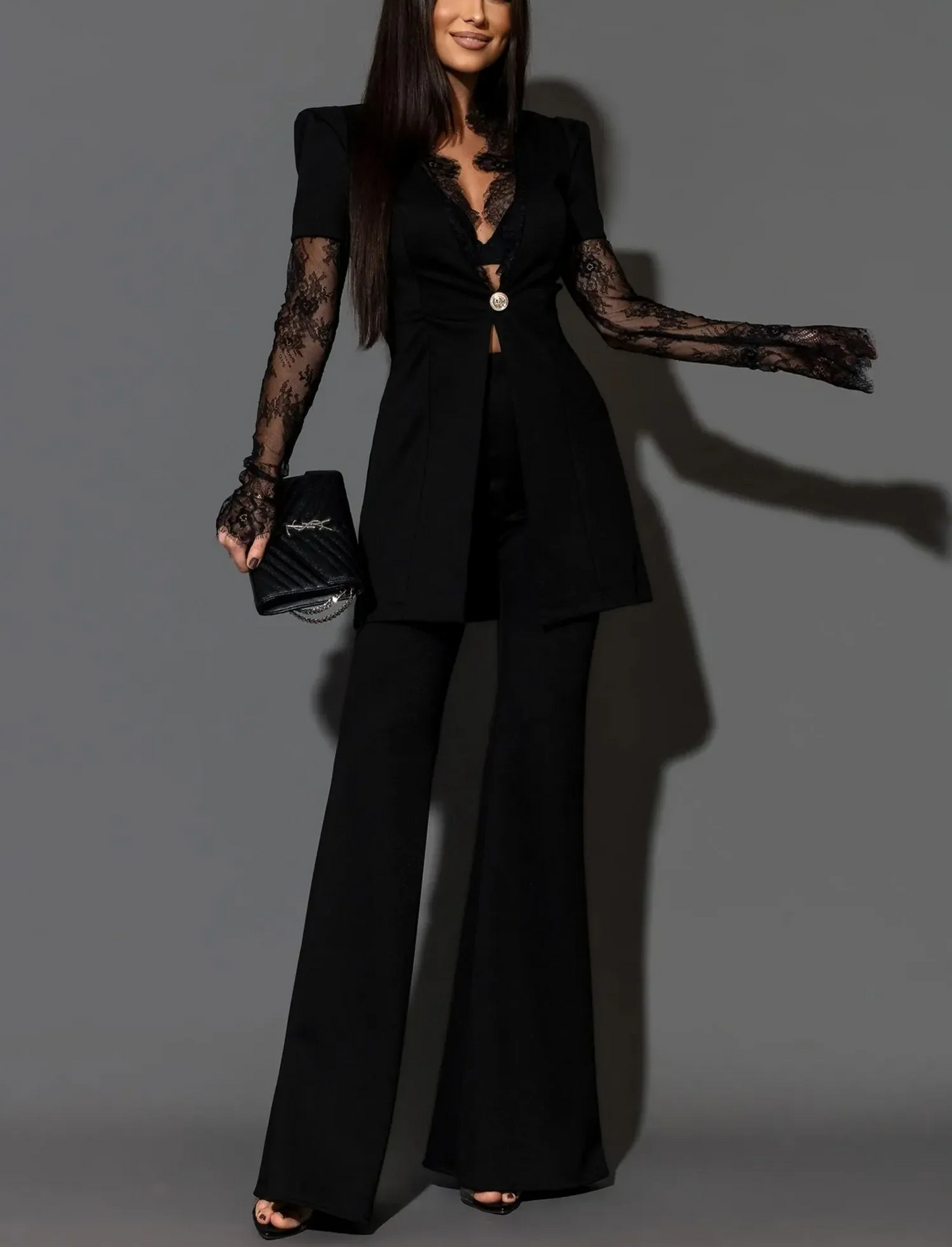 Elegant Black Lace Two-Piece Suit