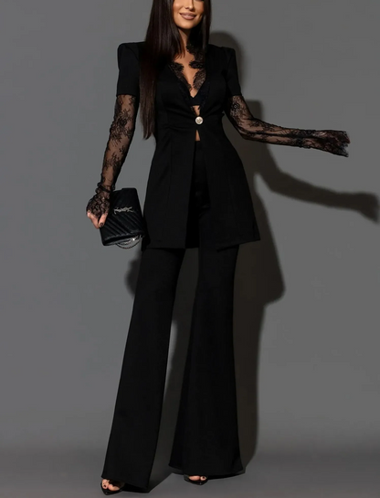 Elegant Black Lace Two-Piece Suit